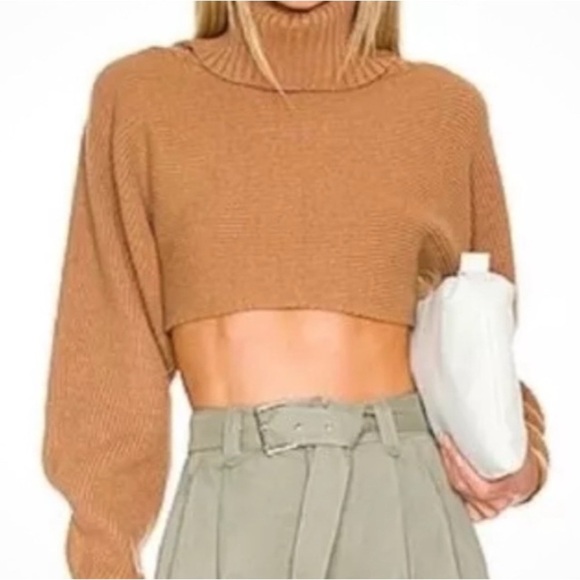 House of Harlow Cropped Cognac Turtleneck Sweater - Picture 3 of 9